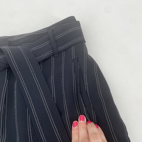 ARITZIA Wilfred Size 6 Black Striped Trousers Pants High Waist Belted - Picture 4 of 12